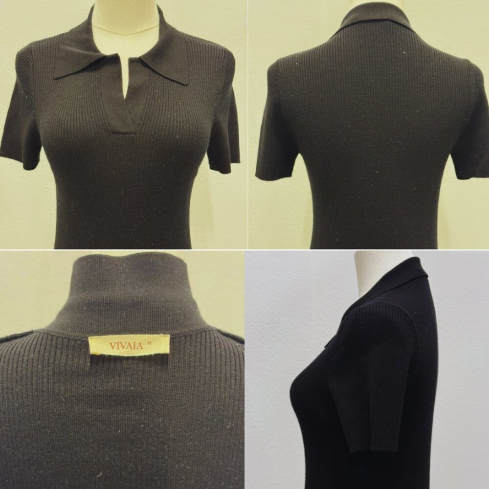 Vivaia Merino Wool Short Sleeve Shirt-Black Size M